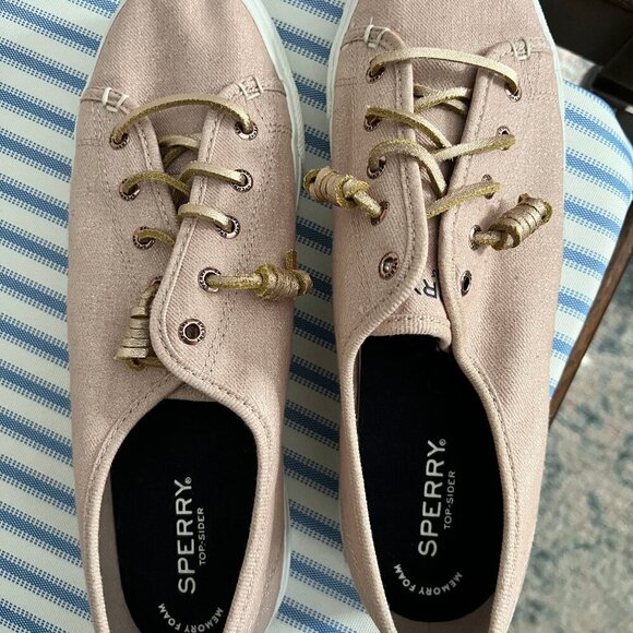 Sperry Sky Sail Metallic Twill Rose Dust Slip On Sneaker Size 11 - Picture 3 of 4